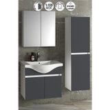 Yıldız 65+35 cm Beyaz-Antrasit Gri Mat MDF Seramik Lavabolu Asma Banyo Dolabı Takımı