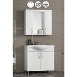 Yıldız 75 cm Beyaz MDF Seramik Lavabolu Ayaklı Banyo Dolabı Takımı