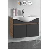 Yıldız 80 cm Atlantik Çam-Antrasit Gri Mat MDF Seramik Lavabolu Asma Banyo Alt Dolabı