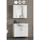 Yıldız 80 cm Beyaz MDF Seramik Lavabolu Ayaklı Banyo Dolabı Takımı