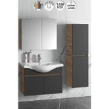 Yıldız 80+35 cm Atlantik Çam-Antrasit Gri Mat MDF Seramik Lavabolu Asma Banyo Dolabı Takımı