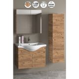 Yıldız 80+35 cm Atlantik Çam MDF Seramik Lavabolu Asma Banyo Dolabı Takımı