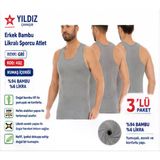 Yıldız Çamaşır Erkek Bambu Sporcu Likralı Atlet (490-491-492)- 3 Adet M Gri