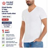 Yıldız Çamaşır Erkek Bambu V Yaka Kısa Kol Likralı Fanila Atlet (480-481-482)- 1 Adet Beyaz S