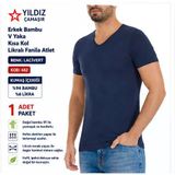 Yıldız Çamaşır Erkek Bambu V Yaka Kısa Kol Likralı Fanila Atlet (480-481-482)- 1 Adet L Lacivert