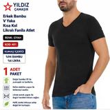 Yıldız Çamaşır Erkek Bambu V Yaka Kısa Kol Likralı Fanila Atlet (480-481-482)- 1 Adet Siyah 2Xl