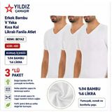 Yıldız Çamaşır Erkek Bambu V Yaka Kısa Kol Likralı Fanila Atlet (480-481-482)- 3 Adet Beyaz 2Xl