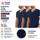 Yıldız Çamaşır Erkek Bambu V Yaka Kısa Kol Likralı Fanila Atlet (480-481-482)- 3 Adet Lacivert 2Xl