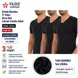 Yıldız Çamaşır Erkek Bambu V Yaka Kısa Kol Likralı Fanila Atlet (480-481-482)- 3 Adet Siyah 2Xl