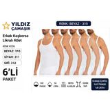 Yıldız Çamaşır Erkek Kaşkorse Likralı İnce Askılı Atlet (310-311-312) - 6 Adet Beyaz 2Xl