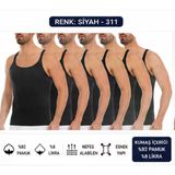 Yıldız Çamaşır Erkek Kaşkorse Likralı İnce Askılı Atlet (310-311-312) - 6 Adet Siyah L
