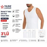 Yıldız Çamaşır Erkek Modal V Yaka Sıfır Kol Likralı Fanila Atlet (380-381)- 3 Adet Beyaz Xl