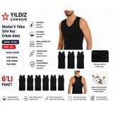 Yıldız Çamaşır Erkek Modal V Yaka Sıfır Kol Likralı Fanila Atlet (380-381)- 6 Adet Siyah S
