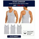 Yıldız Çamaşır Erkek Pamuk Likralı Sporcu Atlet (375-376-377)- 3Adet M Gri
