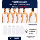 Yıldız Çamaşır Erkek Pamuk Likralı Sporcu Atlet (375-376-377)- 6 Adet Beyaz L