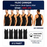 Yıldız Çamaşır Erkek Pamuk Likralı Sporcu Atlet (375-376-377)- 6 Adet Siyah L