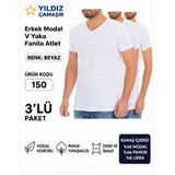 Yıldız Çamaşır Erkek V Yaka Kısa Kol Modal Likralı Fanila Atlet (150-151-152-153) - 3 Adet Beyaz 3Xl