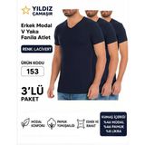 Yıldız Çamaşır Erkek V Yaka Kısa Kol Modal Likralı Fanila Atlet (150-151-152-153) - 3 Adet L Lacivert