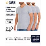 Yıldız Çamaşır Erkek V Yaka Kısa Kol Modal Likralı Fanila Atlet (150-151-152-153) - 3 Adet Xl Gri