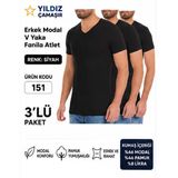 Yıldız Çamaşır Erkek V Yaka Kısa Kol Modal Likralı Fanila Atlet (150-151-152-153) - 3 Adet Xl Siyah