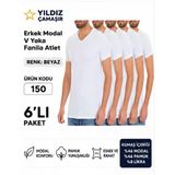 Yıldız Çamaşır Erkek V Yaka Kısa Kol Modal Likralı Fanila Atlet (150-151-152-153) - 6 Adet Beyaz L