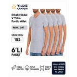 Yıldız Çamaşır Erkek V Yaka Kısa Kol Modal Likralı Fanila Atlet (150-151-152-153) - 6 Adet L Gri