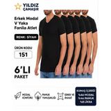 Yıldız Çamaşır Erkek V Yaka Kısa Kol Modal Likralı Fanila Atlet (150-151-152-153) - 6 Adet Siyah 3Xl