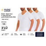 Yıldız Çamaşır Erkek Yazlık Süper İnce V Yaka Kısa Kol Modal Fanila Atlet (126-127) - 3 Adet Beyaz S