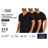 Yıldız Çamaşır Erkek Yazlık Süper İnce V Yaka Kısa Kol Modal Fanila Atlet (126-127) - 3 Adet Xl Siyah