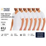 Yıldız Çamaşır Erkek Yazlık Süper İnce V Yaka Kısa Kol Modal Fanila Atlet (126-127) - 6 Adet Beyaz M