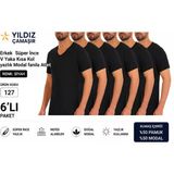 Yıldız Çamaşır Erkek Yazlık Süper İnce V Yaka Kısa Kol Modal Fanila Atlet (126-127) - 6 Adet Siyah L