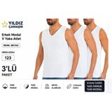 Yıldız Çamaşır Erkek Yazlık Süper İnce V Yaka Sıfır Kol Modal Fanila Atlet (123-124) - 3 Adet Beyaz S