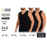 Yıldız Çamaşır Erkek Yazlık Süper İnce V Yaka Sıfır Kol Modal Fanila Atlet (123-124) - 3 Adet Xl Siyah