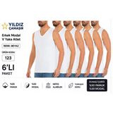 Yıldız Çamaşır Erkek Yazlık Süper İnce V Yaka Sıfır Kol Modal Fanila Atlet (123-124) - 6 Adet Beyaz L