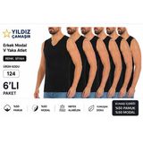 Yıldız Çamaşır Erkek Yazlık Süper İnce V Yaka Sıfır Kol Modal Fanila Atlet (123-124) - 6 Adet Siyah L