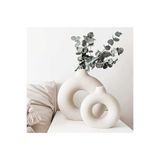YILDIZ DECOR Bohem Halka Vazo Set (BÜYÜK 21 CM, KÜÇÜK 15CM) Dekoratif, Hediyelik Ham Beyaz