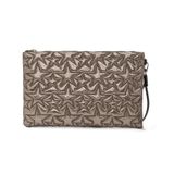 Yıldız Desenli Platin Parlak Portföy & Clutch Çanta Çıkarılabilir Bileklik Askılı 30 x 19 cm