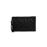 Yıldız Desenli Siyah Parlak Portföy & Clutch Çanta Çıkarılabilir Bileklik Askılı 30 x 19 cm