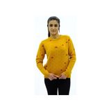 Yıldız Desenli Triko Kazak - Sarı - M