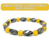 Yıldız Doğal Taş Damla Kehribar Burgu Hematit 6 Mm Bileklik Sarı