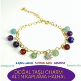 Yıldız Doğal Taş Sertifikalı Yıldız Model Doğal Taşlı Charm Altın Kaplama Halhal