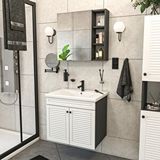 Yıldız Elegance Panjur Kapaklı | Aynalı | Lavabolu | Askılı | Banyo Lavabo Dolabı Seti | Antrasit - Beyaz ANTRASİT - BEYAZ