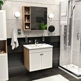 Yıldız Elegance Panjur Kapaklı | Aynalı | Lavabolu | Askılı | Banyo Lavabo Dolabı Seti | Luxe | Ahşap - Beyaz Ahşap*Sepet - Beyaz