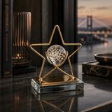 Yıldız Gold Metal Masa Üstü Aksesuar Kristal Küreli Cam Kaideli Hediyelik Obje 14.5 cm Hediyelik