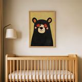 Yıldız Gözlüklü Ayı Çocuk Odası Duvar Posteri Çerçeveli Tablo Duvar Dekorasyonu - 21 x 30 - Ahşap Çerçeveli