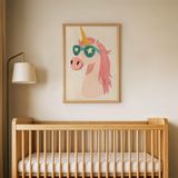 Yıldız Gözlüklü Unicorn Çocuk Odası Duvar Posteri Çerçeveli Tablo Duvar Dekorasyonu - 30 x 40 - Ahşap Çerçeveli