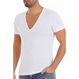 YILDIZ Likralı Derin V Yaka Erkek T-Shirt Beyaz