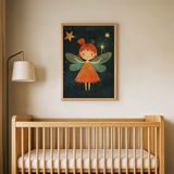 Yıldız Tutan Peri Çocuk Odası Duvar Posteri Çerçeveli Tablo Duvar Dekorasyonu - 30 x 40 - Ahşap Çerçeveli