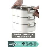 Yıldızan tua shop 1450ml Lunchbox Üç Katlı 5 Bölmeli ve Mini Sosluklu Çelik Sefer Tası Yemek Kutusu (Lacivert