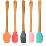 Yıldızdoğdu 5 Parça Mini Silikon Spatula Kaşık Fırça Seti Bambu Saplı